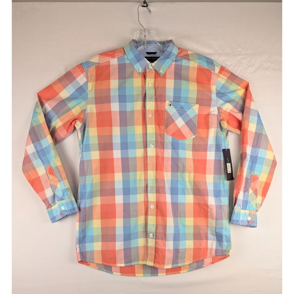 Tommy Hilfiger Boys Plaid Button-Down Shirt‎ XL Multicolor 100% Cotton